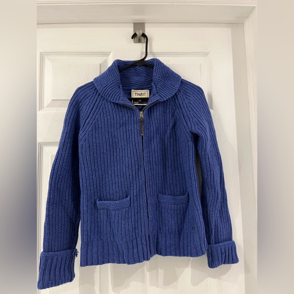 TNA wool Blue Zip-Up Sweater
